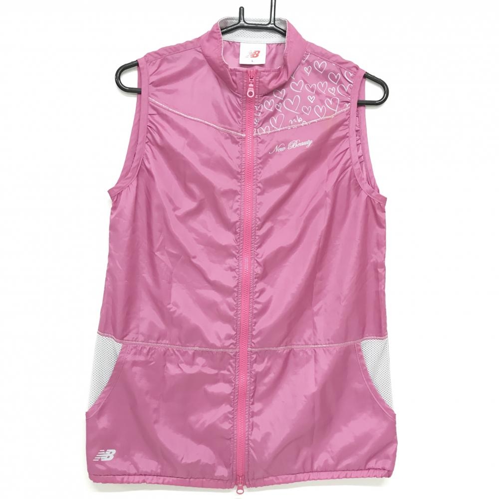 ニューバランス アウターベスト ピンク×グレー ロゴプリント ハート シャカシャカ  レディース L ゴルフウェア New Balance