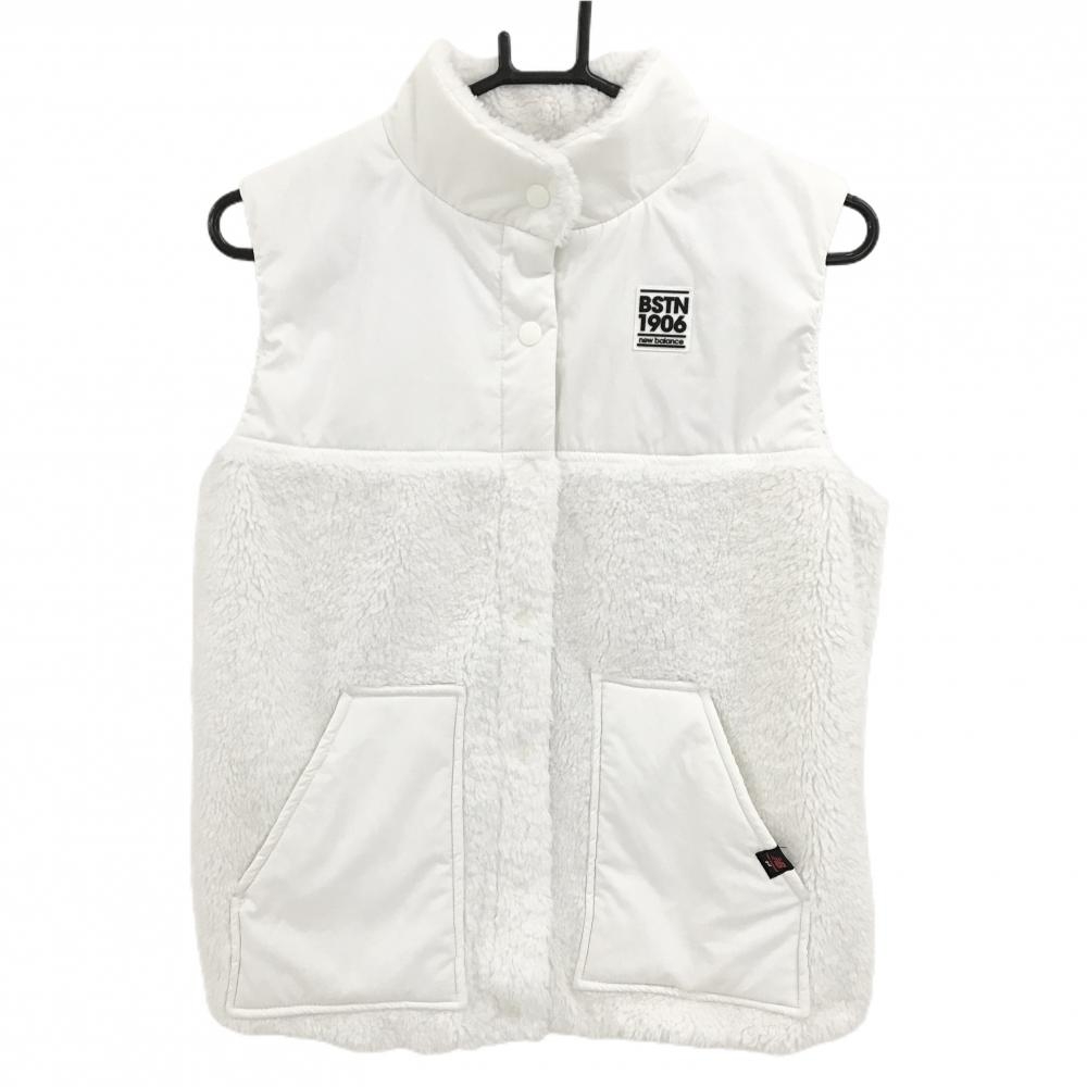 【超美品】ニューバランスゴルフ 中綿ボアベスト 白×黒 切替 ロゴワッペン レディース 1(M) ゴルフウェア New Balance