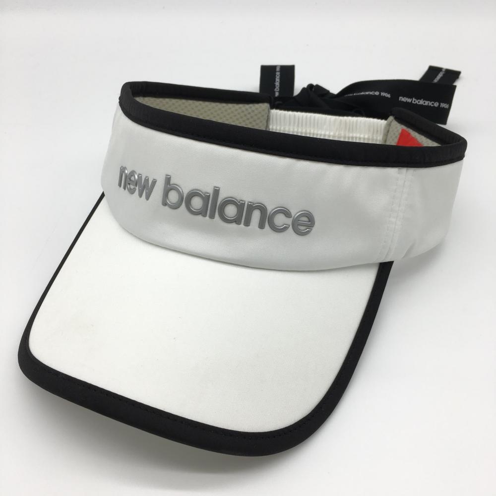 【美品】ニューバランス リボン付きサンバイザー 白×黒 後ろゴム レディース FR ゴルフウェア 2022年＊ New Balance