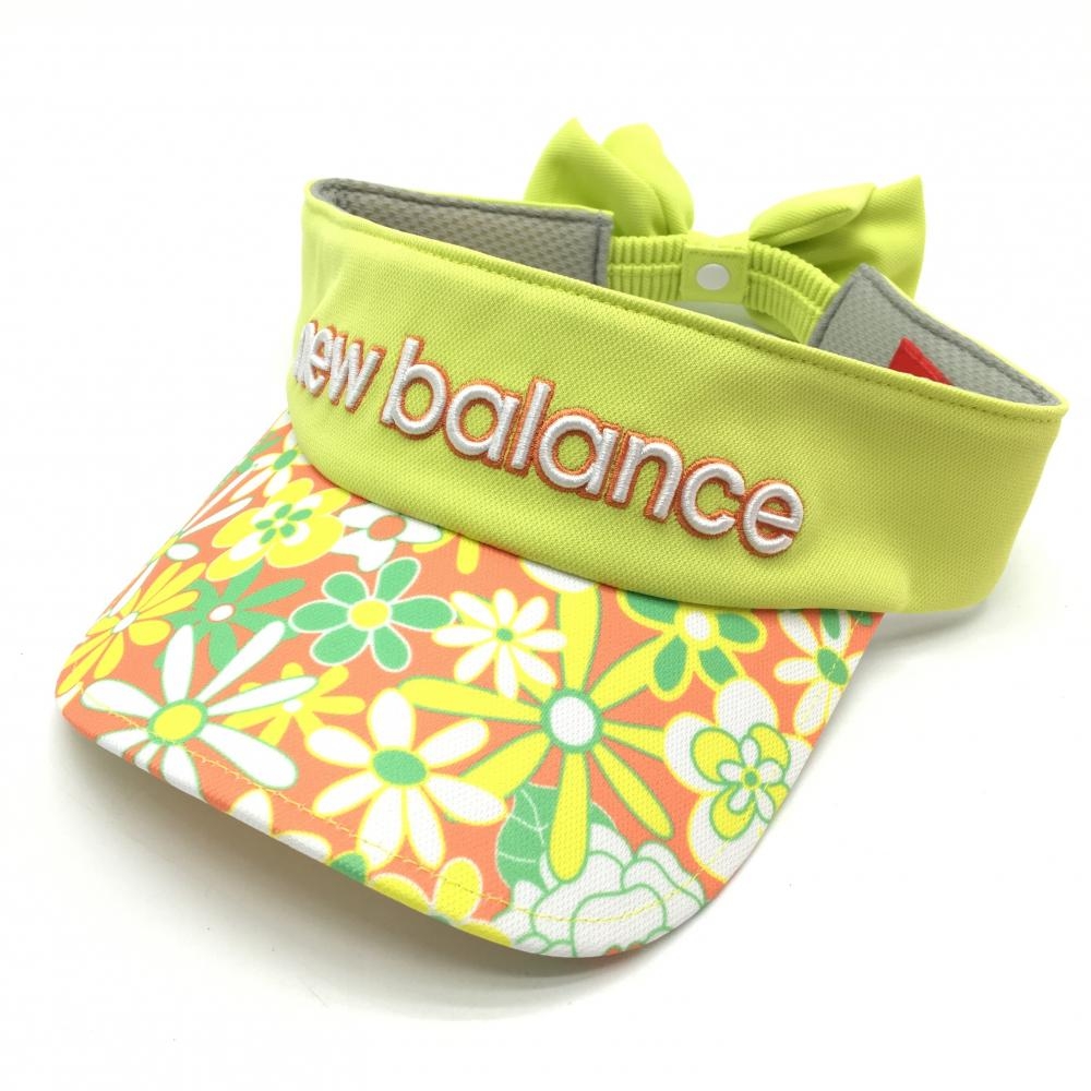 【新品】ニューバランスゴルフ サンバイザー ライトグリーン×オレンジ つば花柄  レディース FR ゴルフウェア New Balance