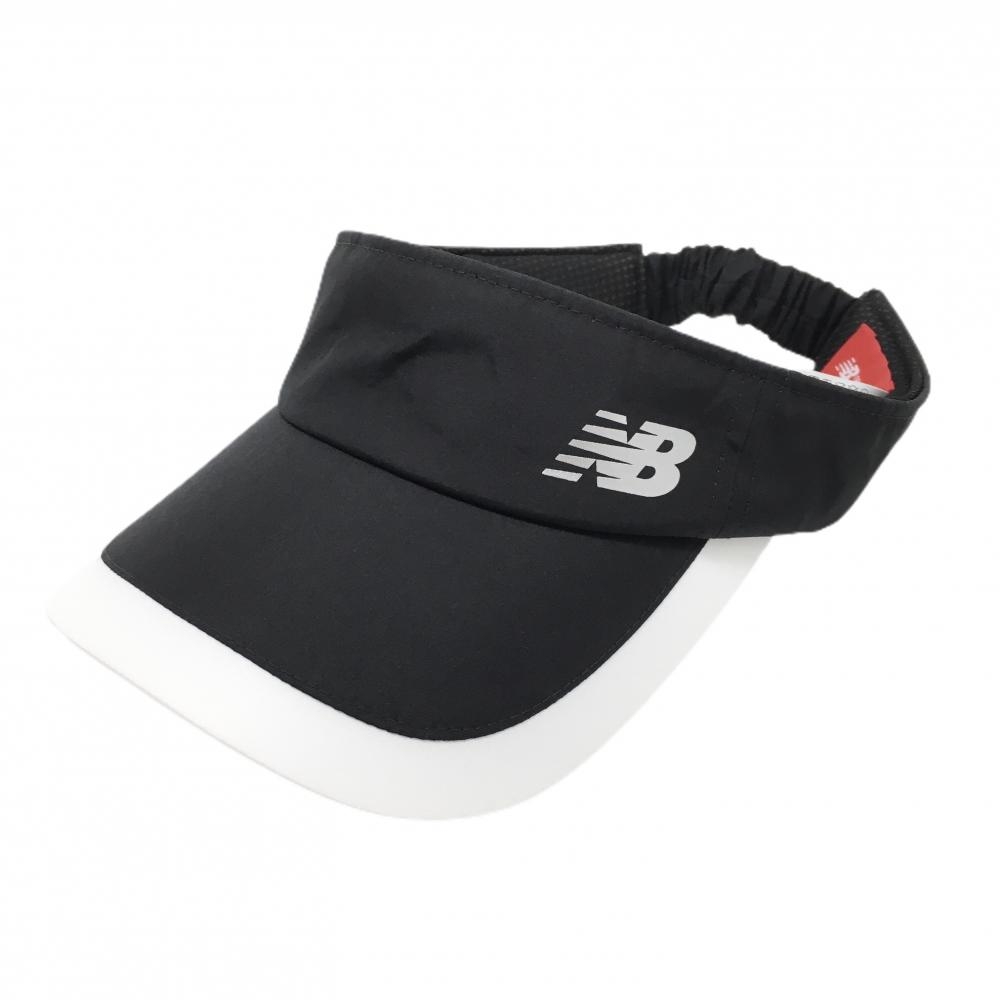 【美品】ニューバランスゴルフ サンバイザー 黒×白 ロゴシルバー  レディース FR ゴルフウェア New Balance
