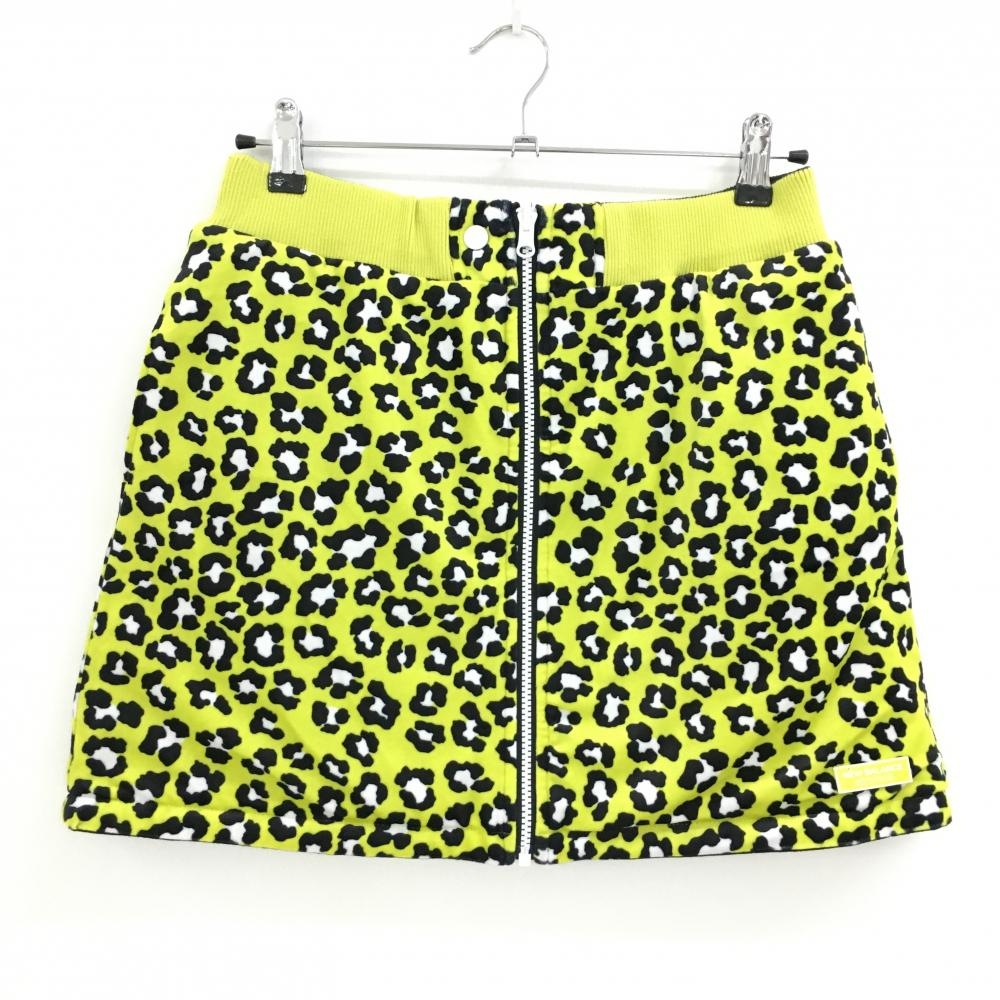 【美品】ニューバランスゴルフ 中綿リバーシブルスカート ライムイエロー系×黒 レオパード  レディース 2(L) ゴルフウェア New Balance