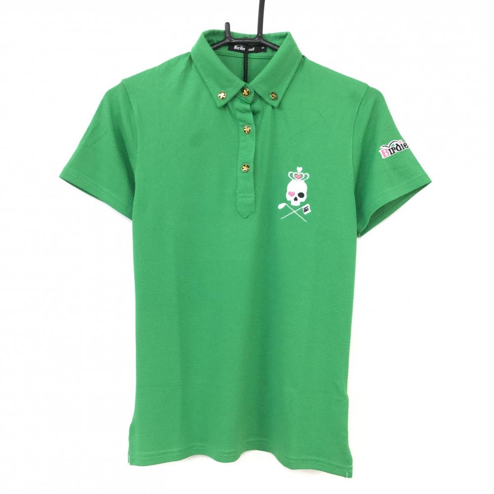 【新品】Birdie hunt バーディーハント 半袖ポロシャツ グリーン×白 ボタンダウン レディース S ゴルフウェア