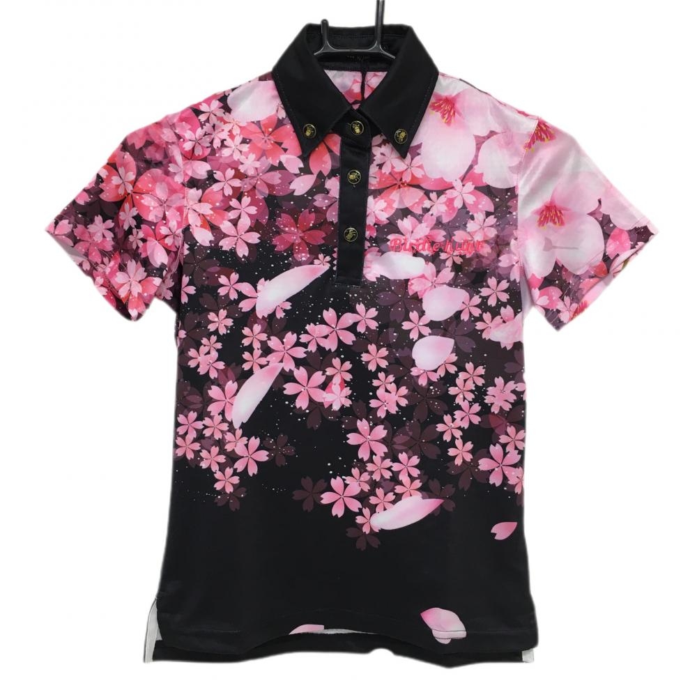 【新品】バーディーハント 半袖ポロシャツ 黒×ピンク 花柄 サクラ UV加工 レディース XS ゴルフウェア Birdie hunt