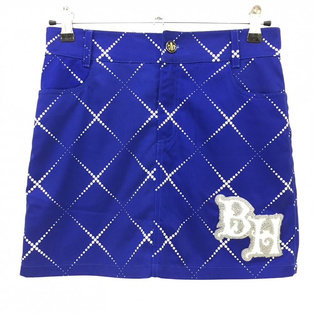 バーディーハント スカート ネイビー×白 チェック パイル地ワッペン ストレッチ レディース S ゴルフウェア Birdie hunt