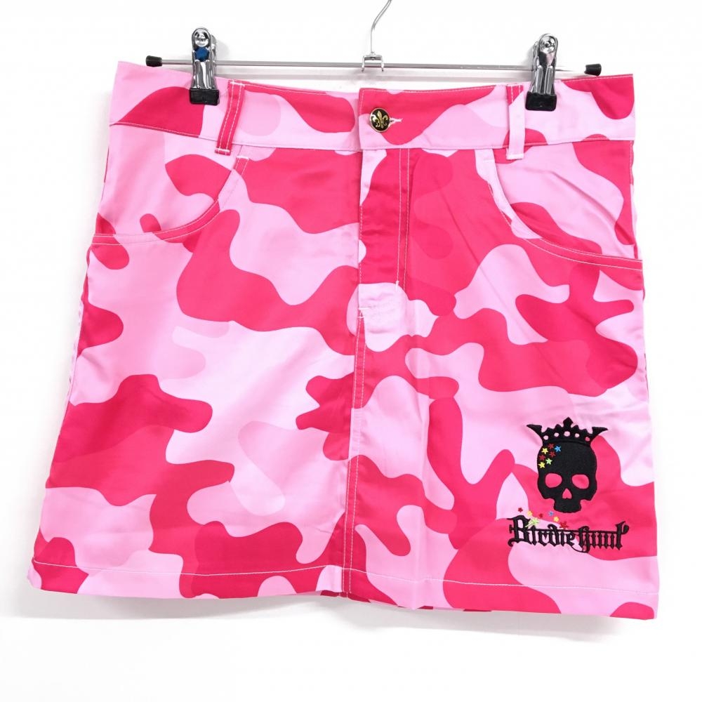 【超美品】バーディーハント スカート ピンク×レッドピンク カモフラ風 迷彩 裾ロゴ  レディース L ゴルフウェア Birdie hunt
