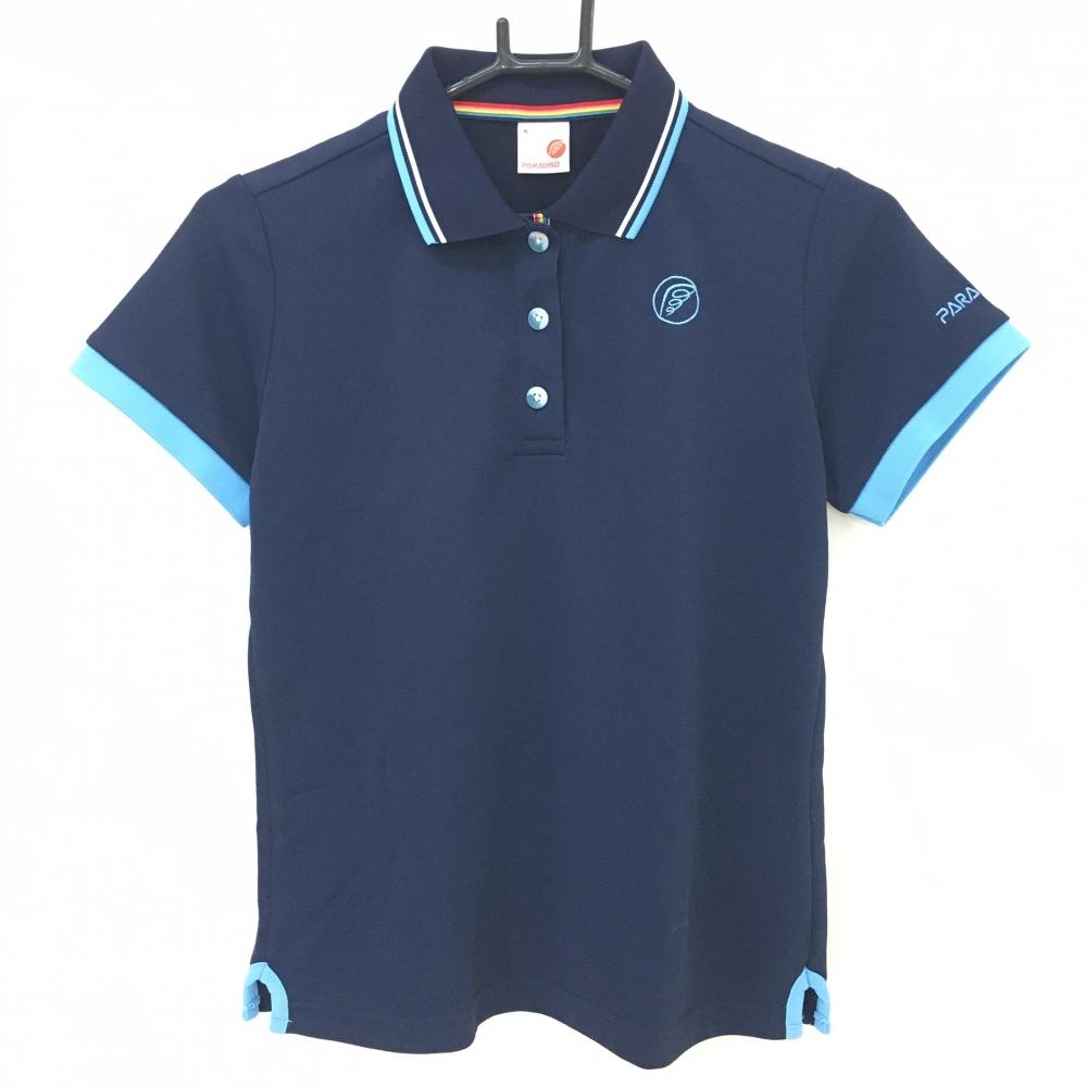 【超美品】パラディーゾ 半袖ポロシャツ ネイビー×ライトブルー 襟ライン レディース M ゴルフウェア Paradiso