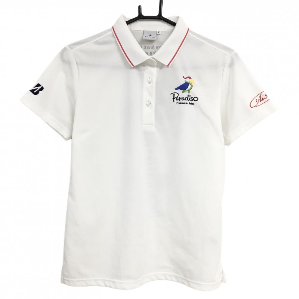 【超美品】パラディーゾ 半袖ポロシャツ 白 ロゴ刺しゅう 背面英字 レディース F ゴルフウェア Paradiso