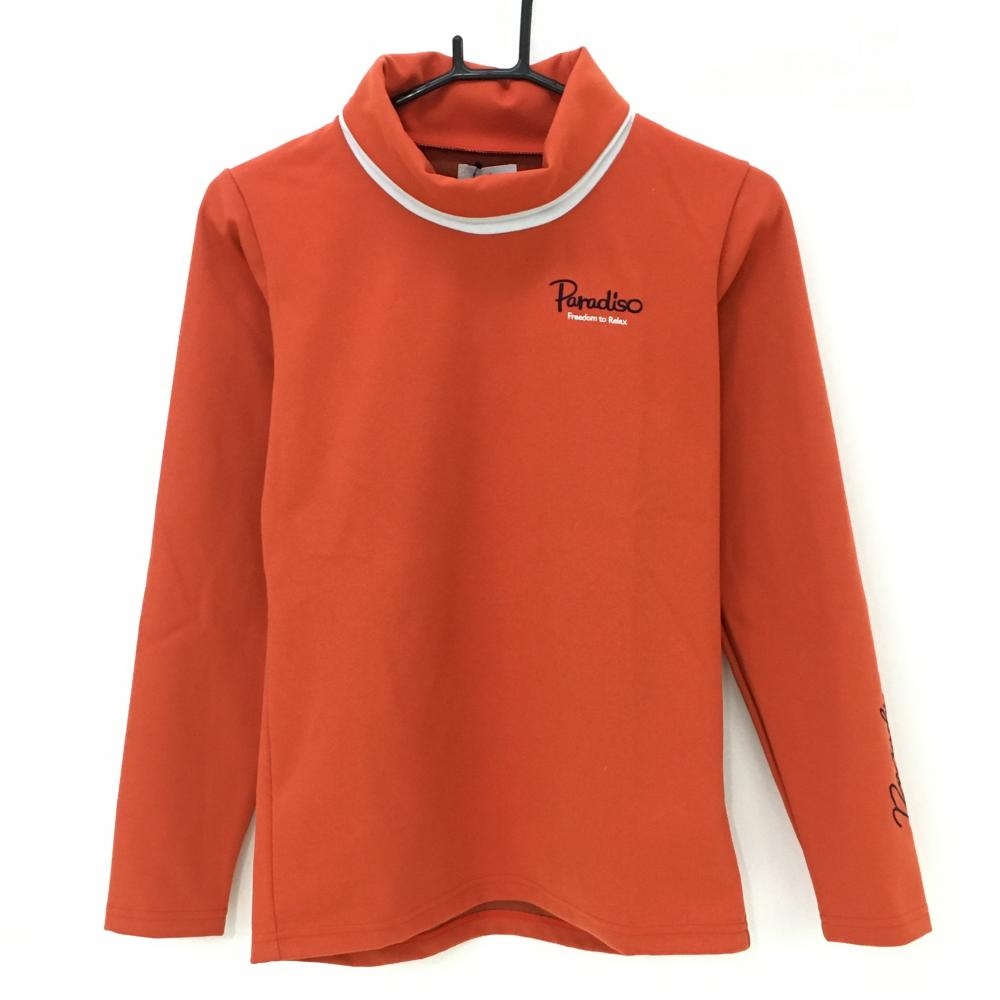 【新品】パラディーゾ 長袖ハイネックシャツ オレンジ×白 タートルネック ロゴ刺しゅう  レディース M ゴルフウェア Paradiso