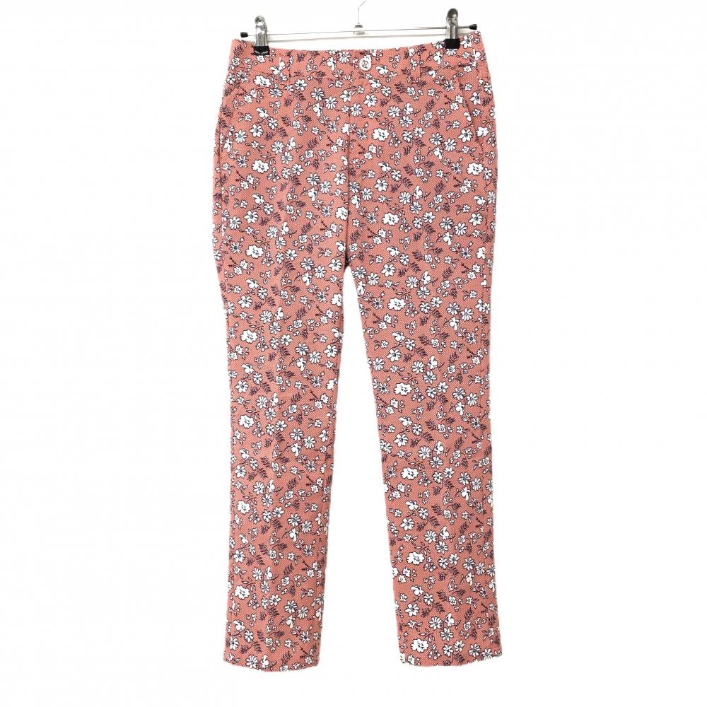 【超美品】パラディーゾ パンツ サーモンピンク系×白 チェック 花柄 レディース  ゴルフウェア Paradiso