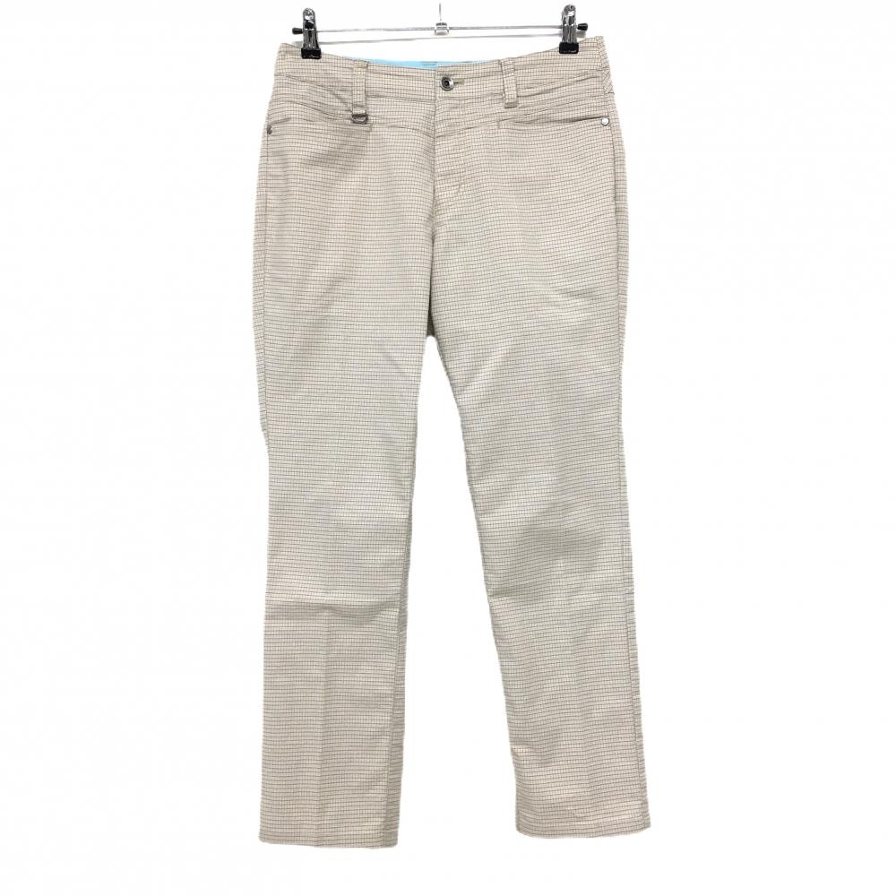【美品】パラディーゾ パンツ 白×ブラウン系 チェック柄 後ろ刺しゅう  レディース L ゴルフウェア Paradiso