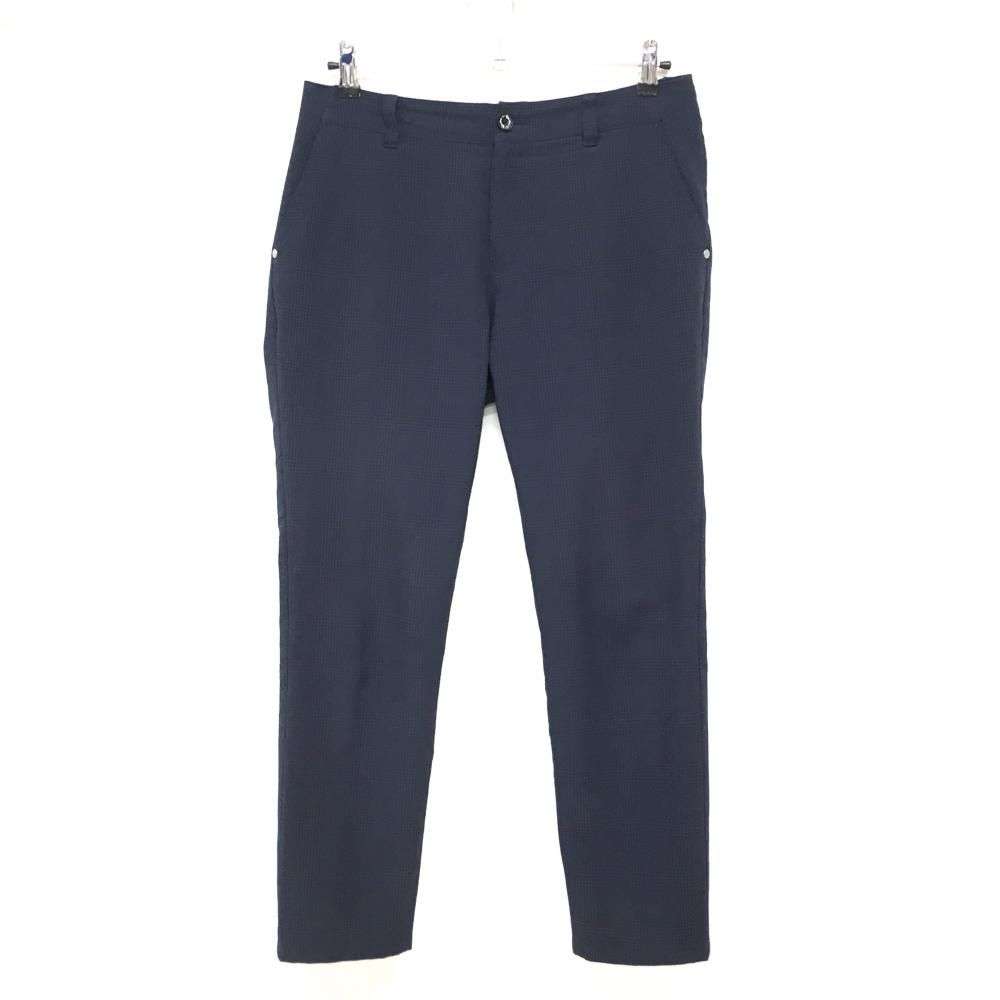 【美品】パラディーゾ パンツ ネイビー チェック柄 サッカー生地風 ウエスト一部メッシュ  レディース L ゴルフウェア Paradiso