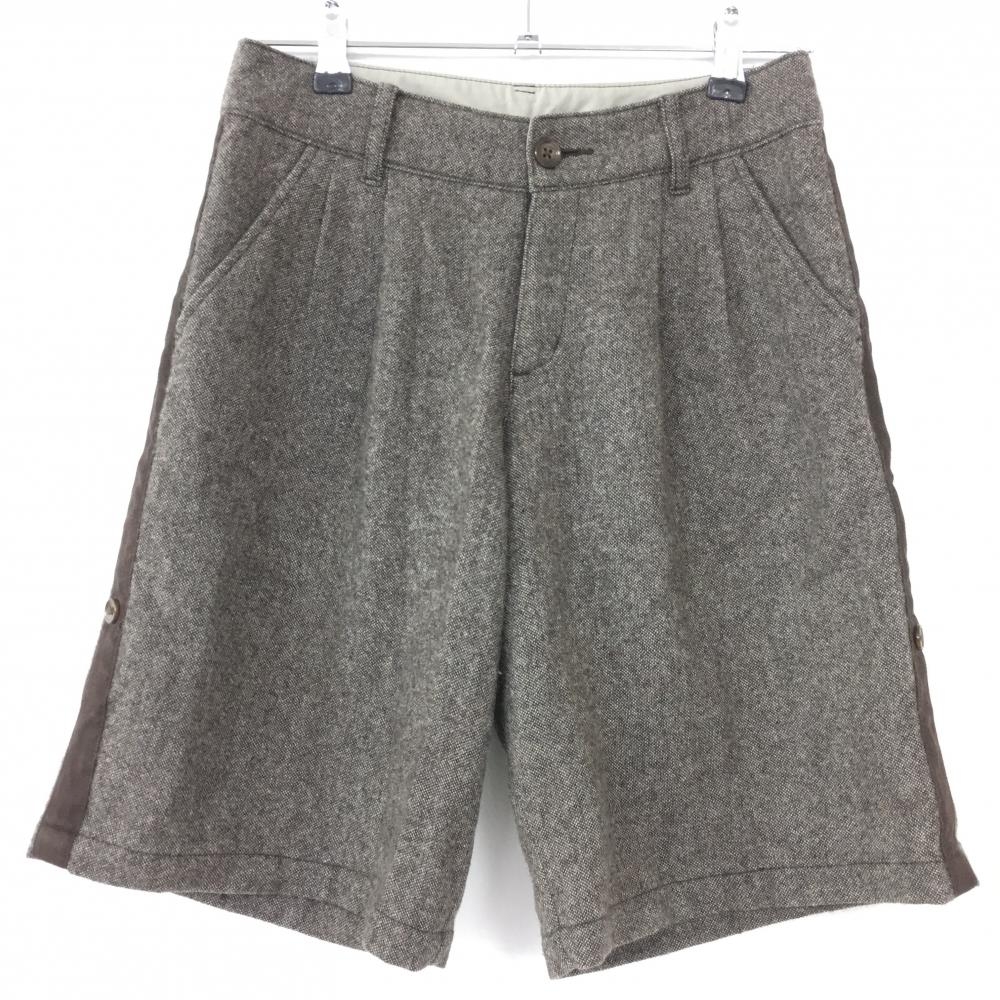 【超美品】パラディーゾ ハーフパンツ ブラウン系 ウール70％ 異素材サイドライン 裾ロールアップ  レディース M ゴルフウェア Paradiso