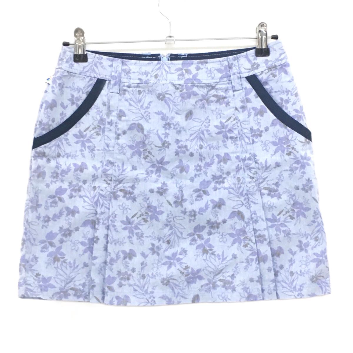 【美品】パラディーゾ スカート ライトグレー×パープル 花柄 ロゴ刺しゅう レディース M ゴルフウェア Paradiso