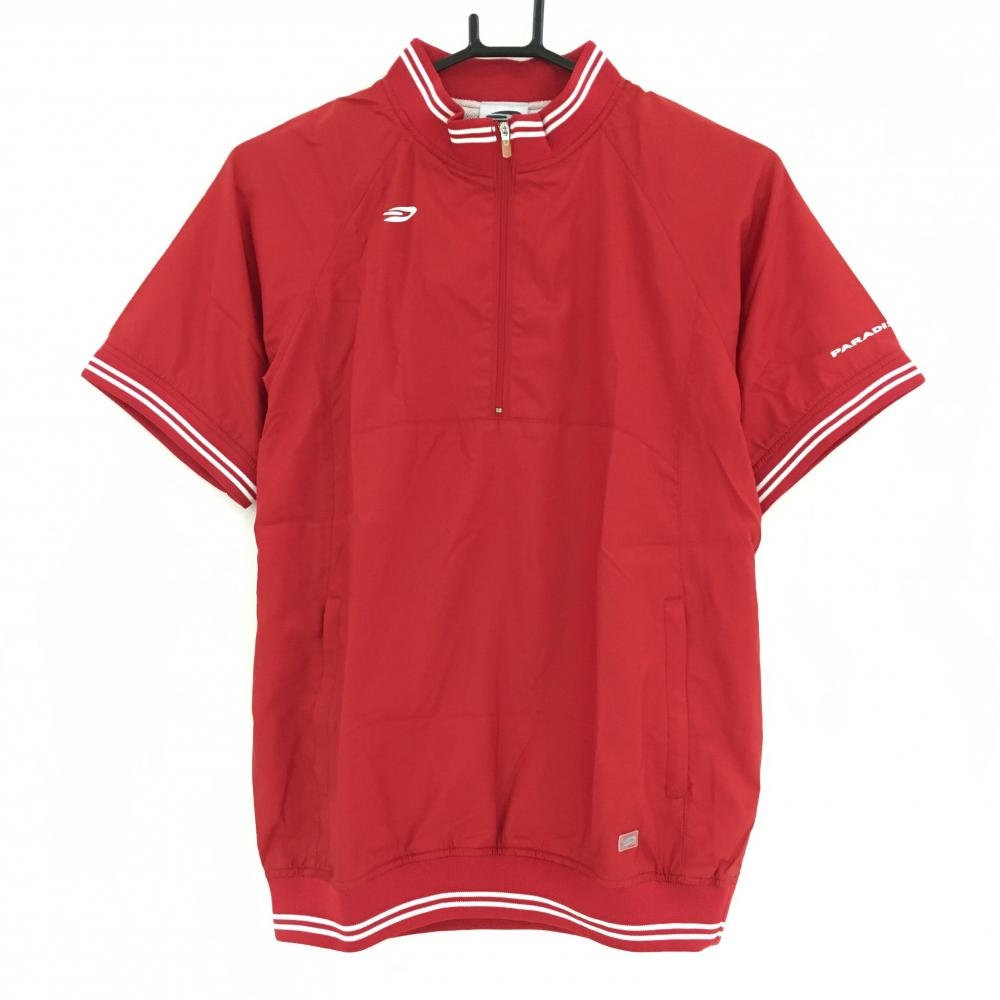 【超美品】パラディーゾ 半袖ブルゾン レッド×白 裏メッシュ ハーフジップ レディース M ゴルフウェア Paradiso