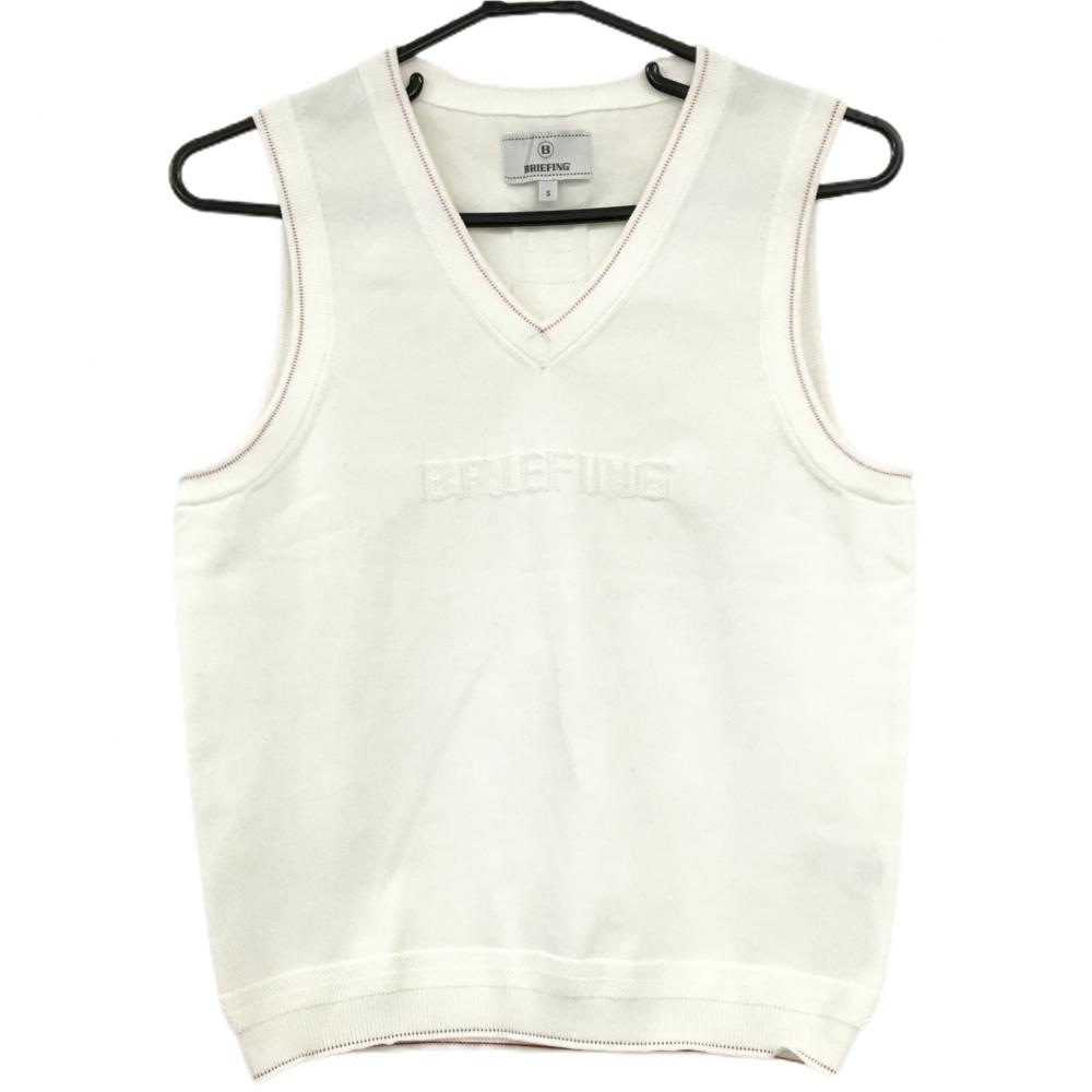 【超美品】ブリーフィング ニットベスト 白×レッド 後ろセンターロゴ Vネック レディース S ゴルフウェア BRIEFING