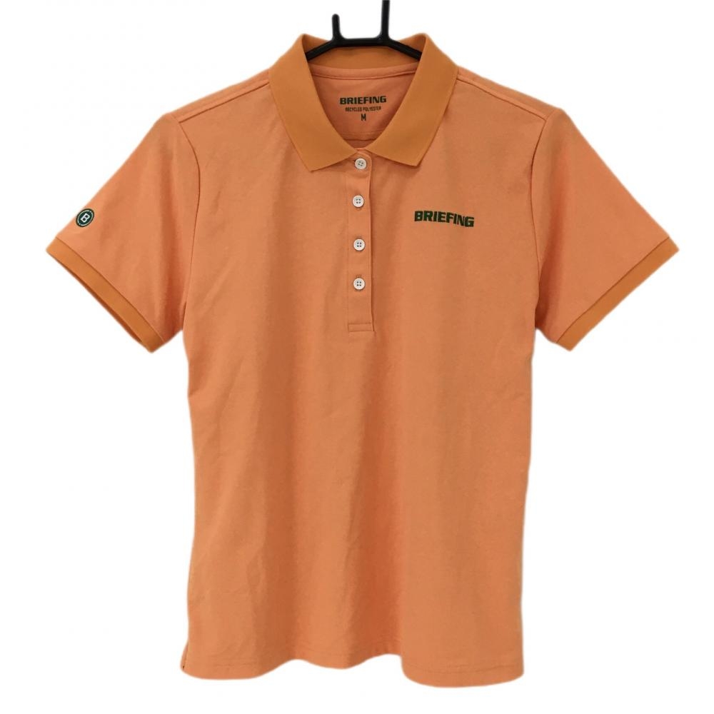 【超美品】ブリーフィング 半袖ポロシャツ オレンジ ロゴグリーン ストレッチ レディース M ゴルフウェア 2022年モデル BRIEFING