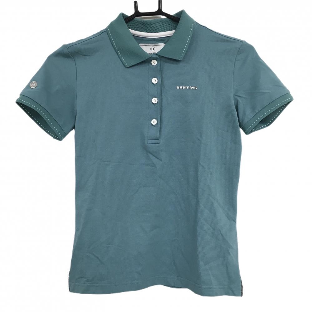 【超美品】ブリーフィング 半袖ポロシャツ スモーキーグリーン ロゴシルバー 襟一部メッシュ  レディース XS ゴルフウェア BRIEFING