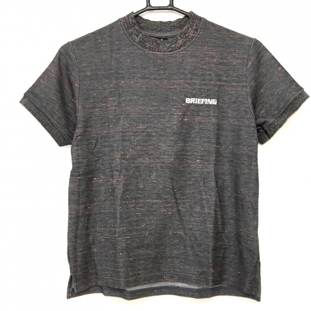 【超美品】ブリーフィング×モクティ Tシャツ ダークブラウン×オレンジ 木調 ネップ  レディース S ゴルフウェア BRIEFING