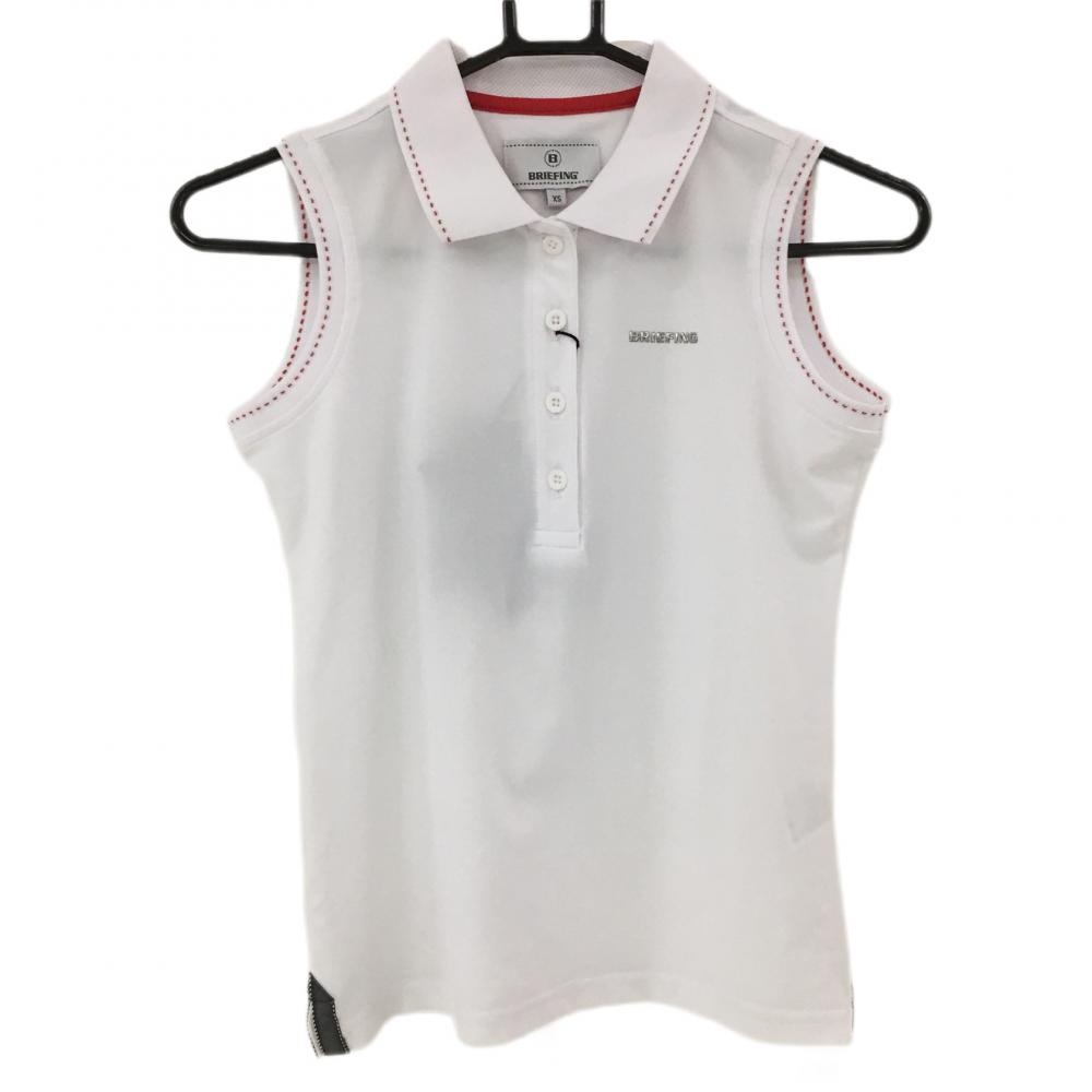 【新品】ブリーフィング ノースリーブポロシャツ 白×レッド 襟一部透かし編み 速乾 レディース XS ゴルフウェア 2022年モデル BRIEFING