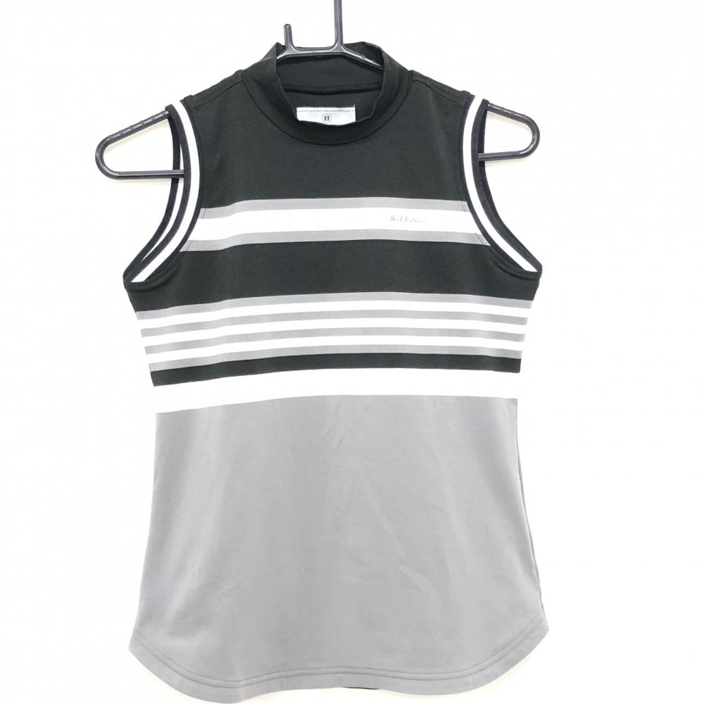 【超美品】ブリーフィング ノースリーブハイネックシャツ 黒×グレー×白 一部ボーダー レディース S ゴルフウェア 2024年モデル BRIEFING