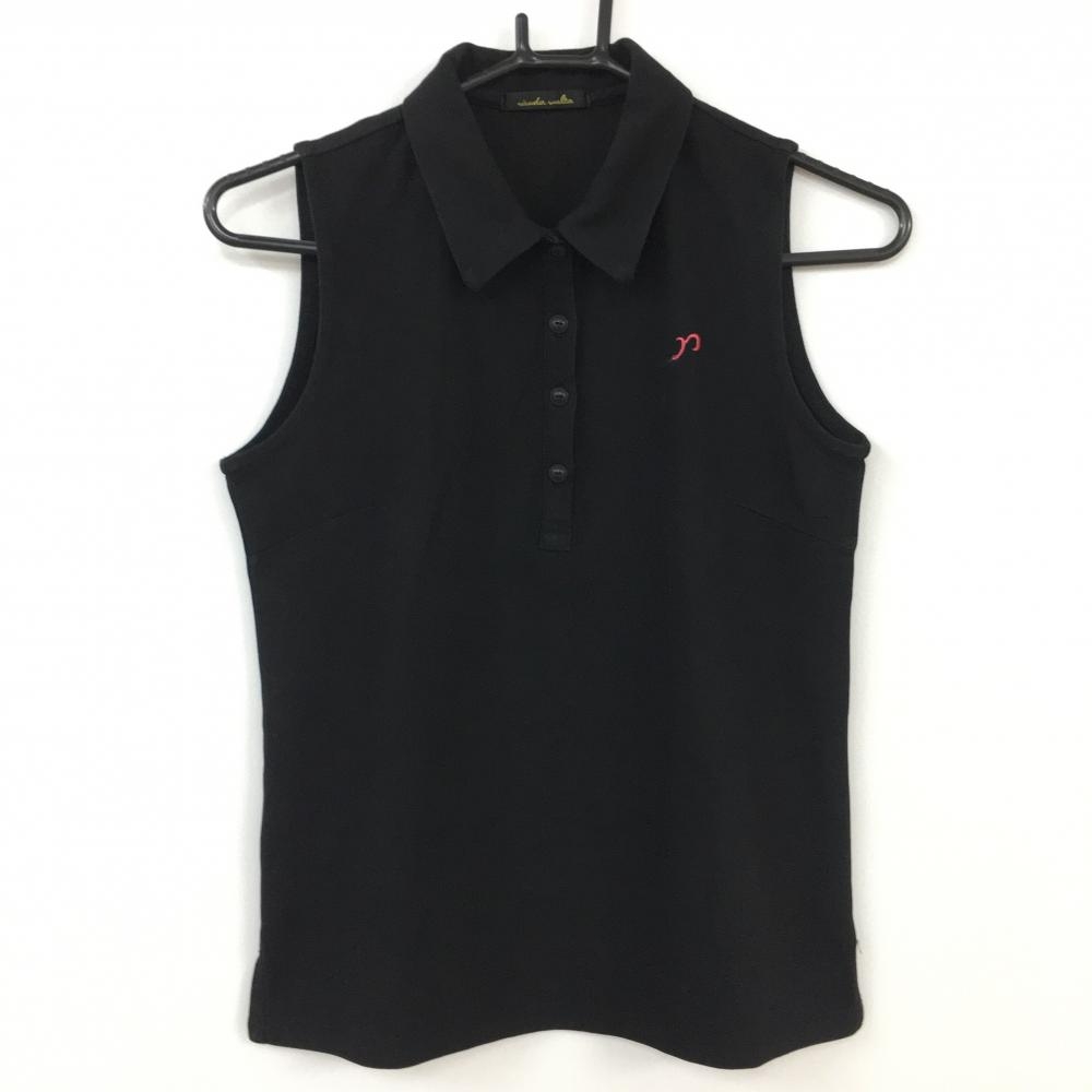 【美品】rienda suelta リエンダスエルタ ノースリーブポロシャツ 黒×ピンク シンプル レディース M ゴルフウェア