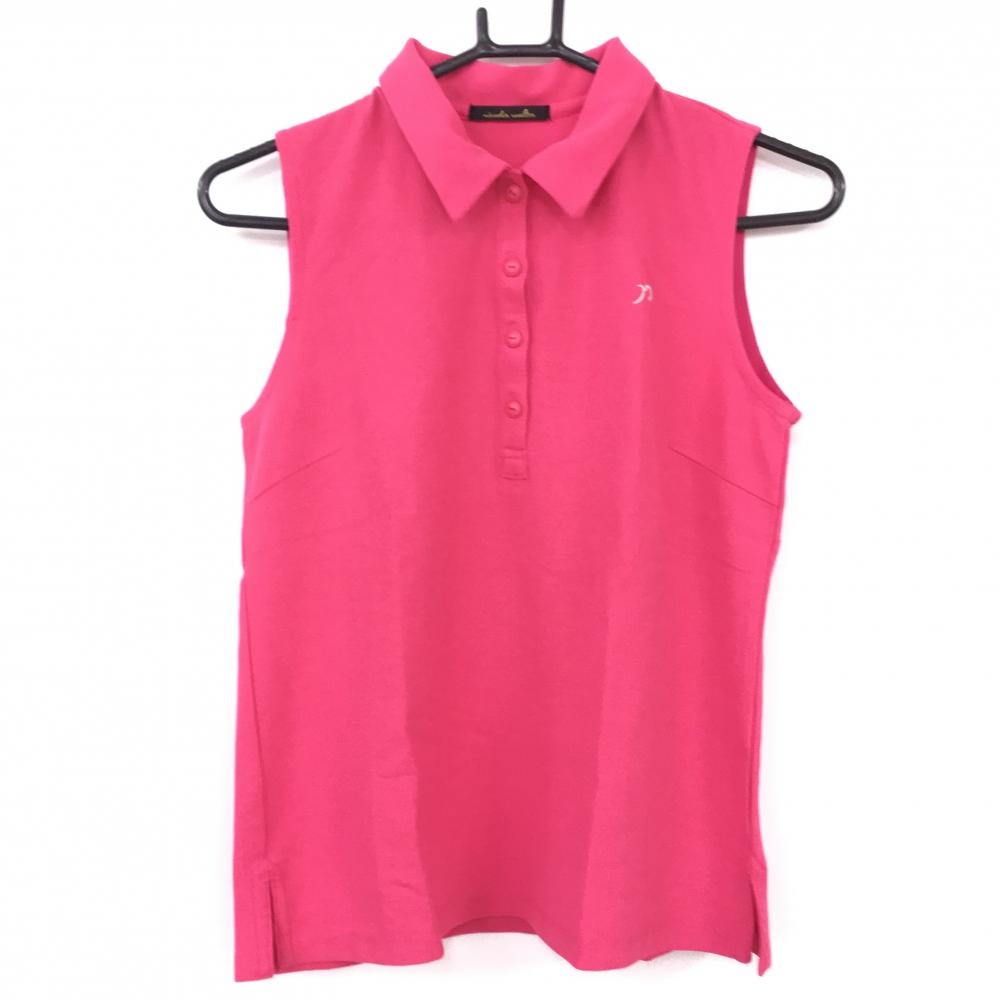 【超美品】rienda suelta リエンダスエルタ ノースリーブポロシャツ ピンク×白 シンプル レディース M ゴルフウェア