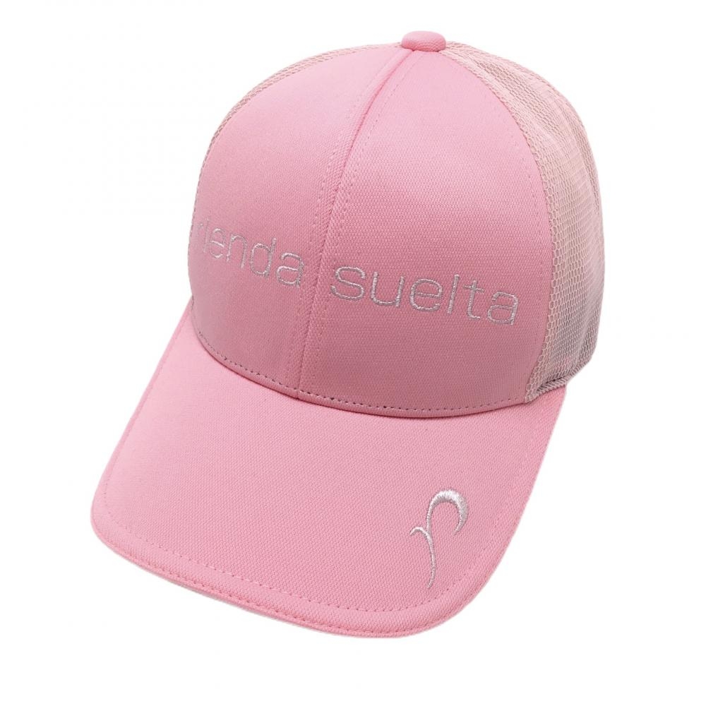 【超美品】リエンダスエルタ メッシュキャップ ピンク ロゴ刺しゅう レディース 56cm(フリー) ゴルフウェア rienda suelta