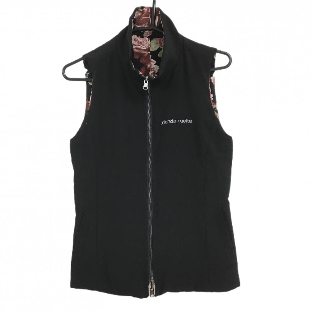 リエンダスエルタ 中綿リバーシブルベスト 黒×レッド 裏花柄 レディース S ゴルフウェア rienda suelta