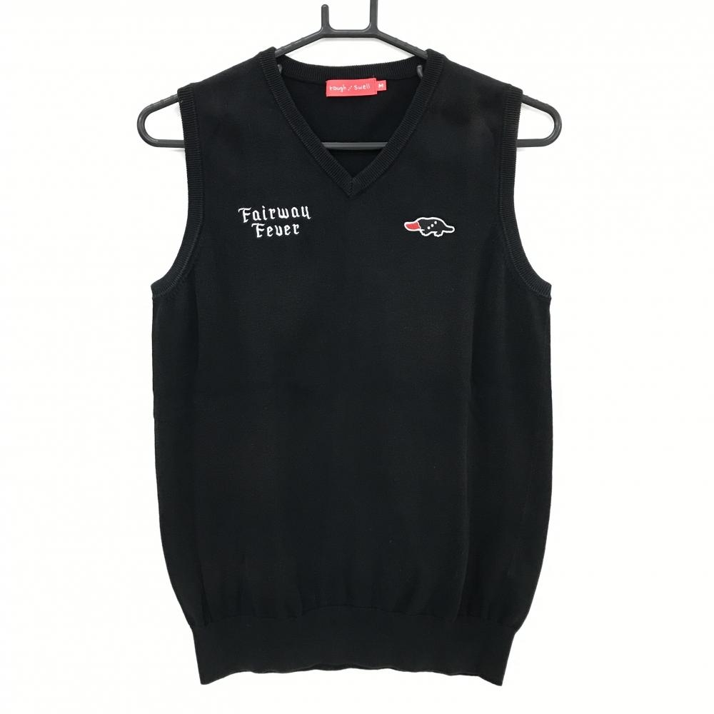 ラフアンドスウェル ニットベスト 黒 コットン100％ Vネック  レディース M ゴルフウェア rough＆swell