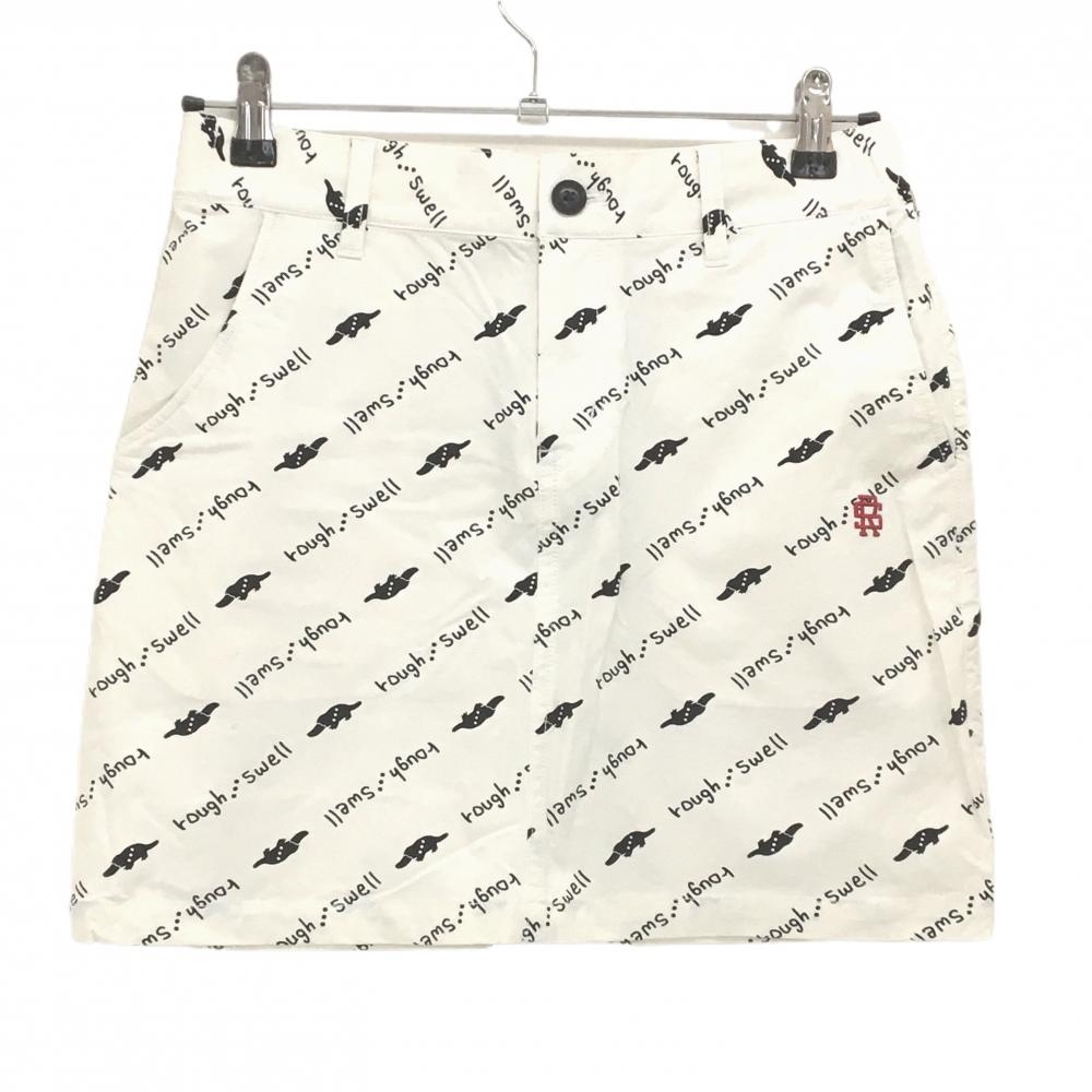 【美品】ラフアンドスウェル ストレッチスカート 白×黒 ロゴ総柄 後ろウエストゴム レディース M ゴルフウェア 2023年モデル rough＆swell