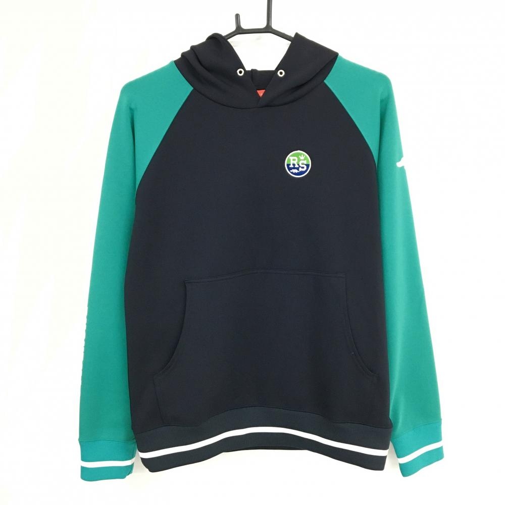 【超美品】ラフアンドスウェル パーカー ネイビー×グリーン 腹部ポケット ワッペン レディース S ゴルフウェア 2024年モデル rough＆swell