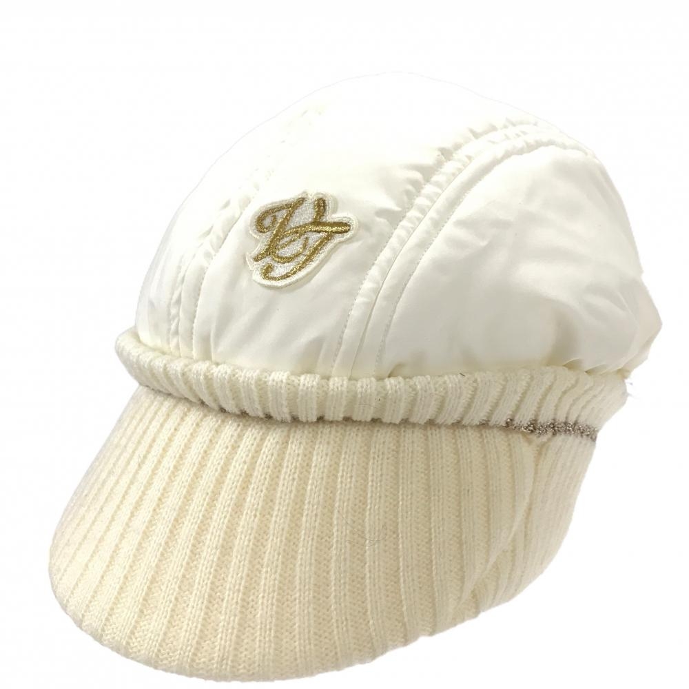 23区ゴルフ つば付きニット帽 アイボリー系 一部ニット 裏起毛 F   ゴルフウェア 23区