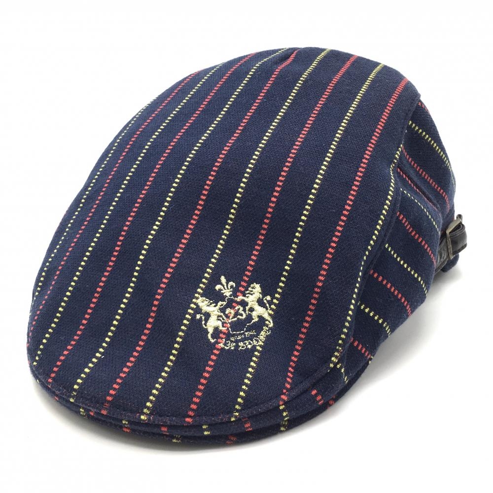 【美品】23区スポーツ キャスケット帽 ネイビー×イエロー ストライプ ロゴ刺しゅう  F   ゴルフウェア 23区