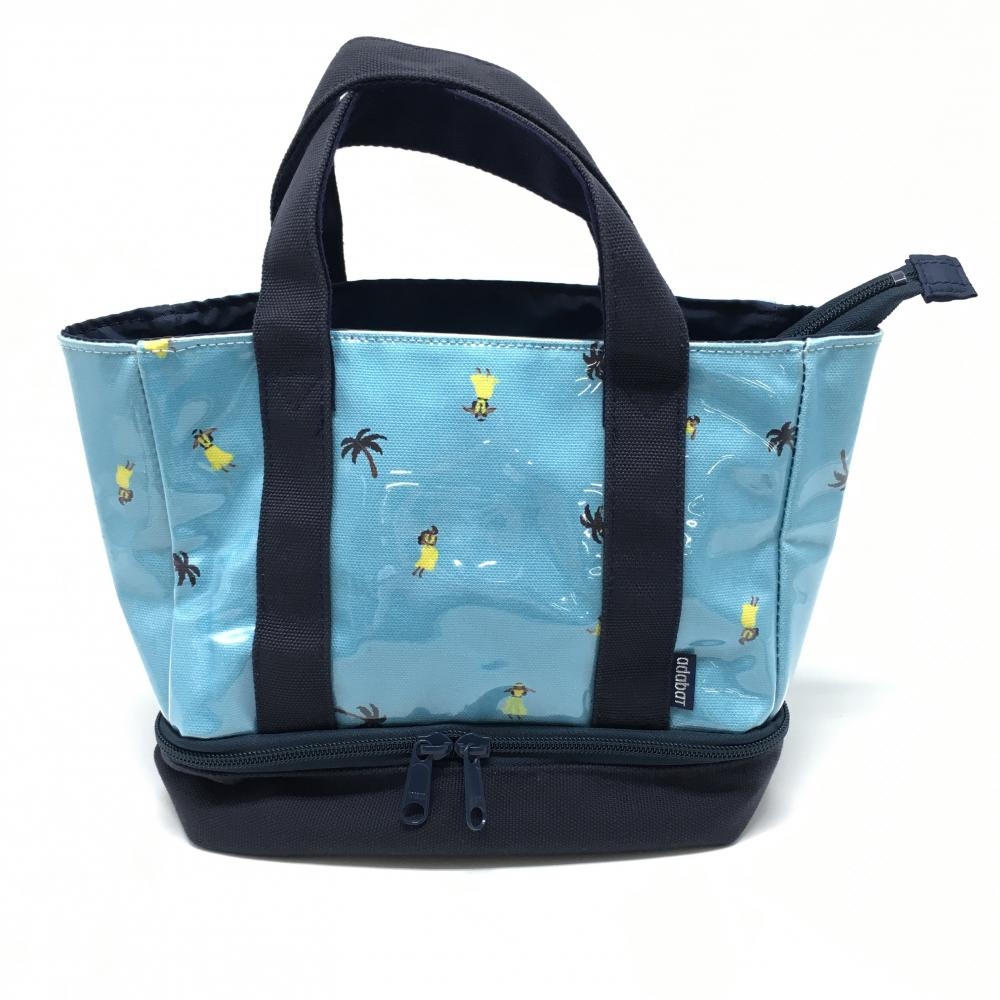 【美品】アダバット 二層式カートバッグ ライトブルー×ネイビー 総柄 ヤシの木 内ポケット  ゴルフ adabat