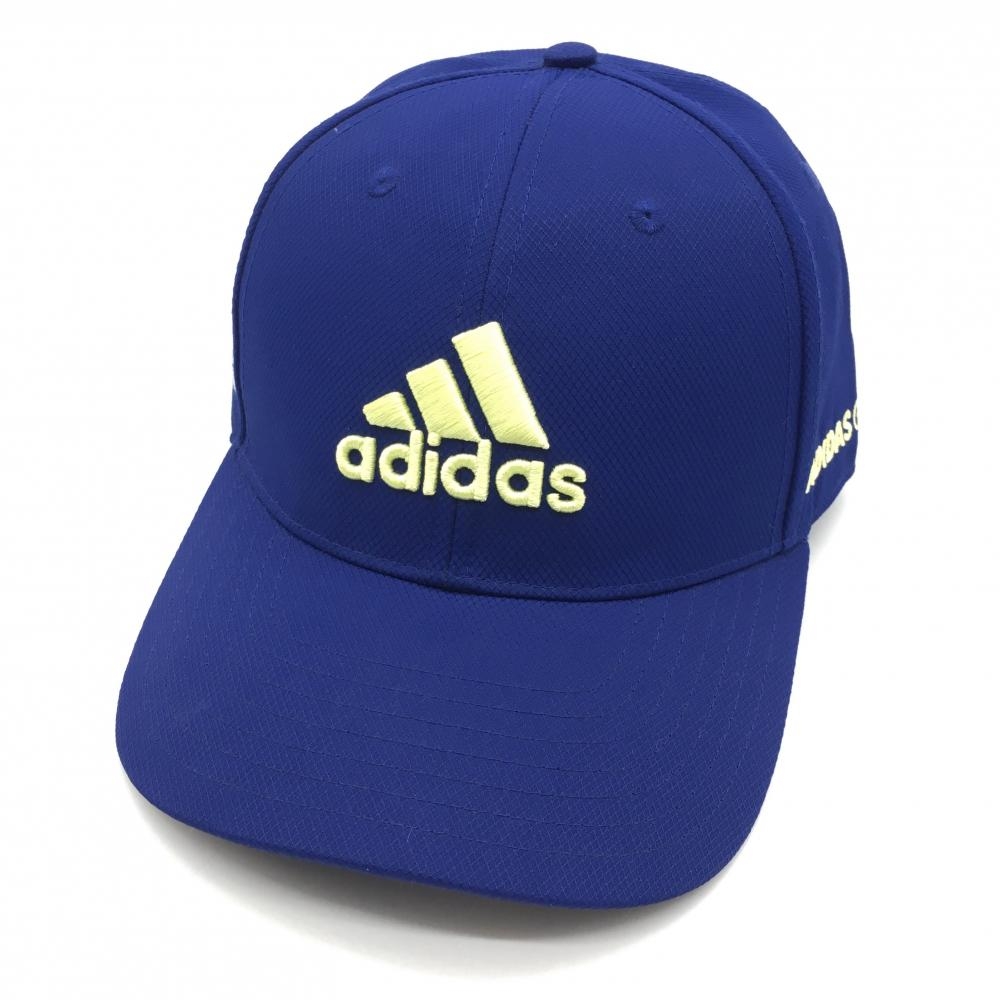 【超美品】アディダス キャップ ブルー×イエロー ロゴ刺しゅう  57-60cm/フリーサイズ ゴルフウェア adidas