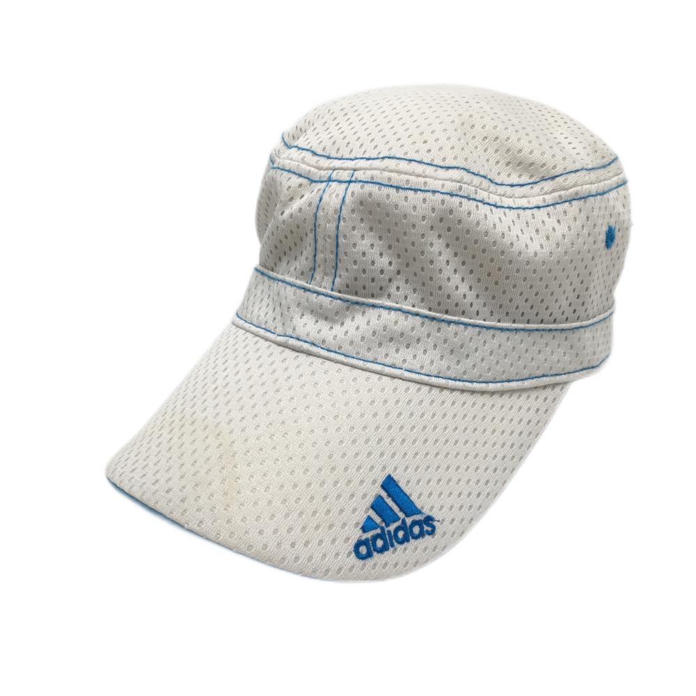 アディダス ワークキャップ 白×ブルー メッシュ生地 ロゴ刺しゅう フリー(57-59cm) ゴルフウェア adidas