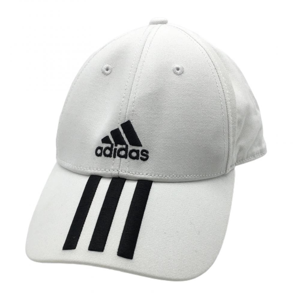アディダス キャップ 白×黒 ロゴ刺しゅう 3ライン  フリーサイズ ゴルフウェア adidas