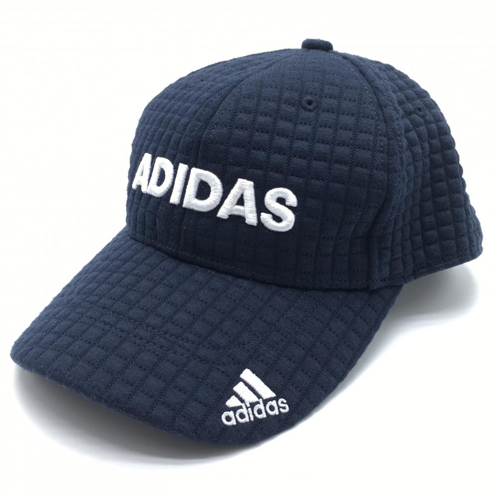 【超美品】アディダス キャップ ネイビー×白 織生地 ロゴ刺しゅう フリー(57-59cm) ゴルフウェア adidas