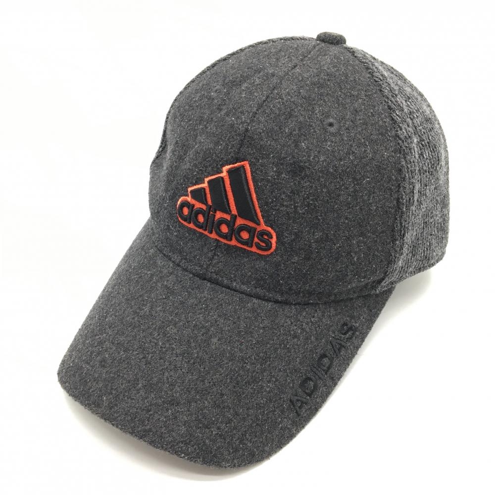 【美品】アディダス キャップ グレー×レッド 起毛素材 ウール混  フリー(57-59cm) ゴルフウェア adidas