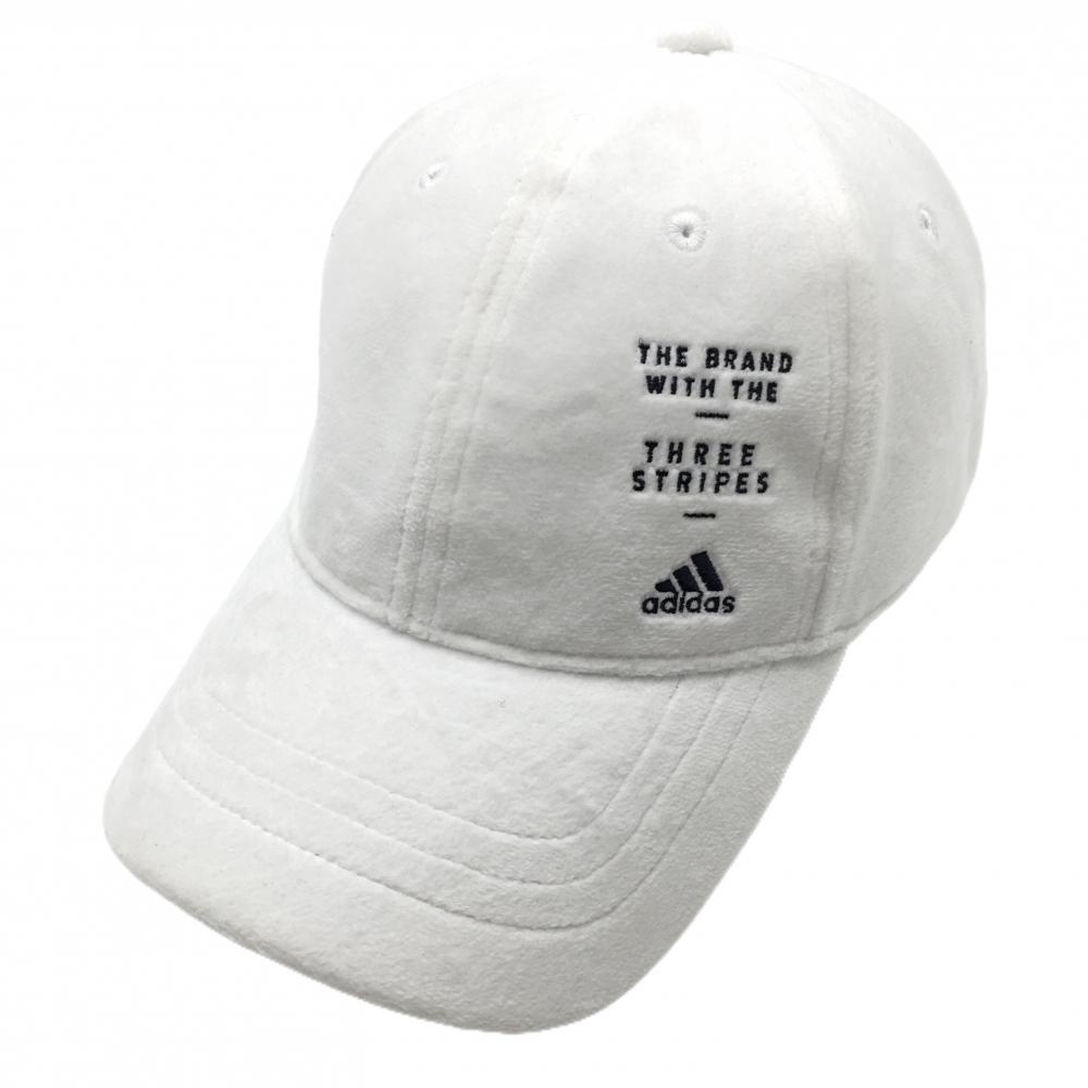 アディダス ボアキャップ 白×ネイビー ロゴ刺しゅう 起毛  OSFW(54-57cm)フリーサイズ  ゴルフウェア adidas