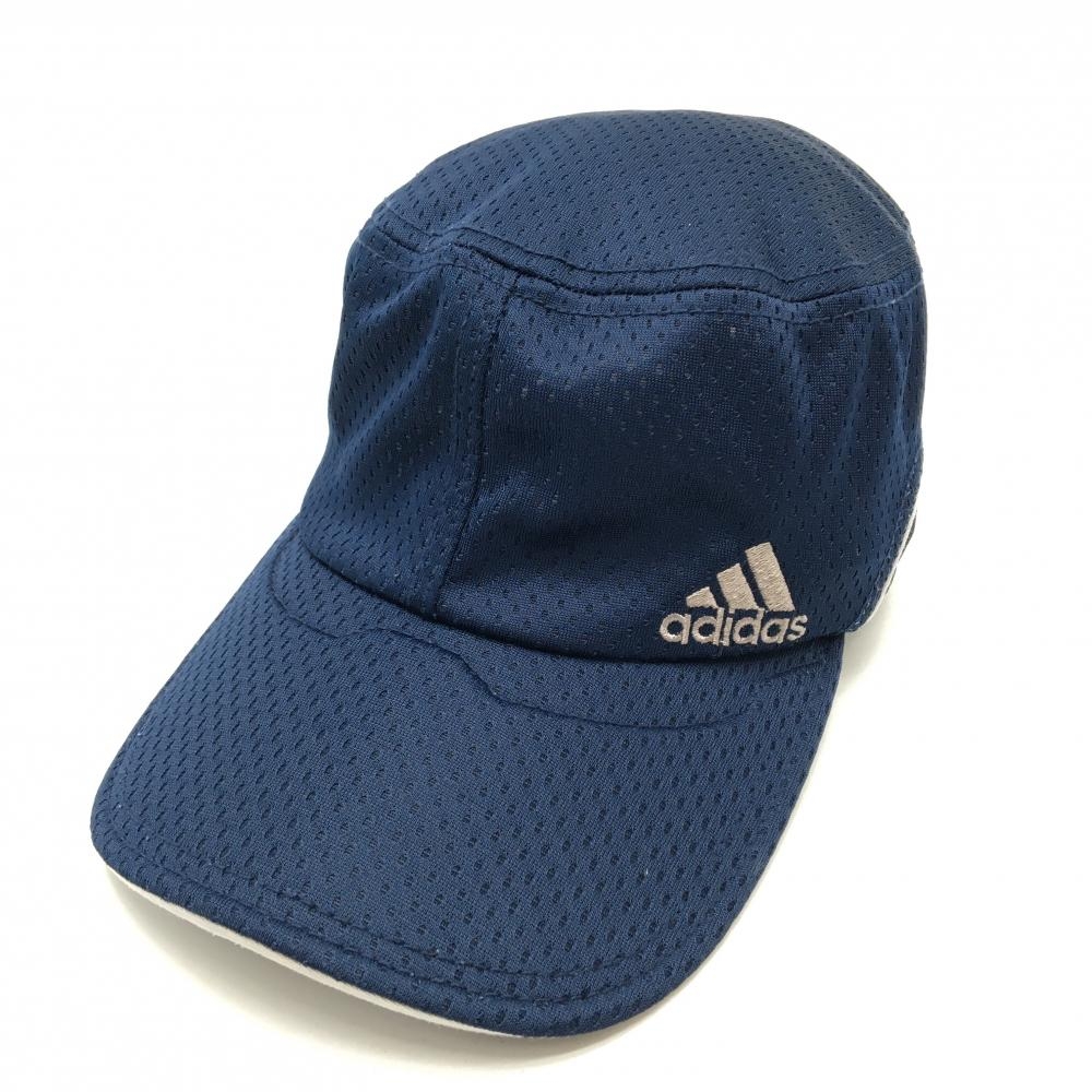 【美品】アディダス ワークキャップ ネイビー×グレー ロゴ刺しゅう  OSFX(57cm～60cm)  ゴルフウェア adidas