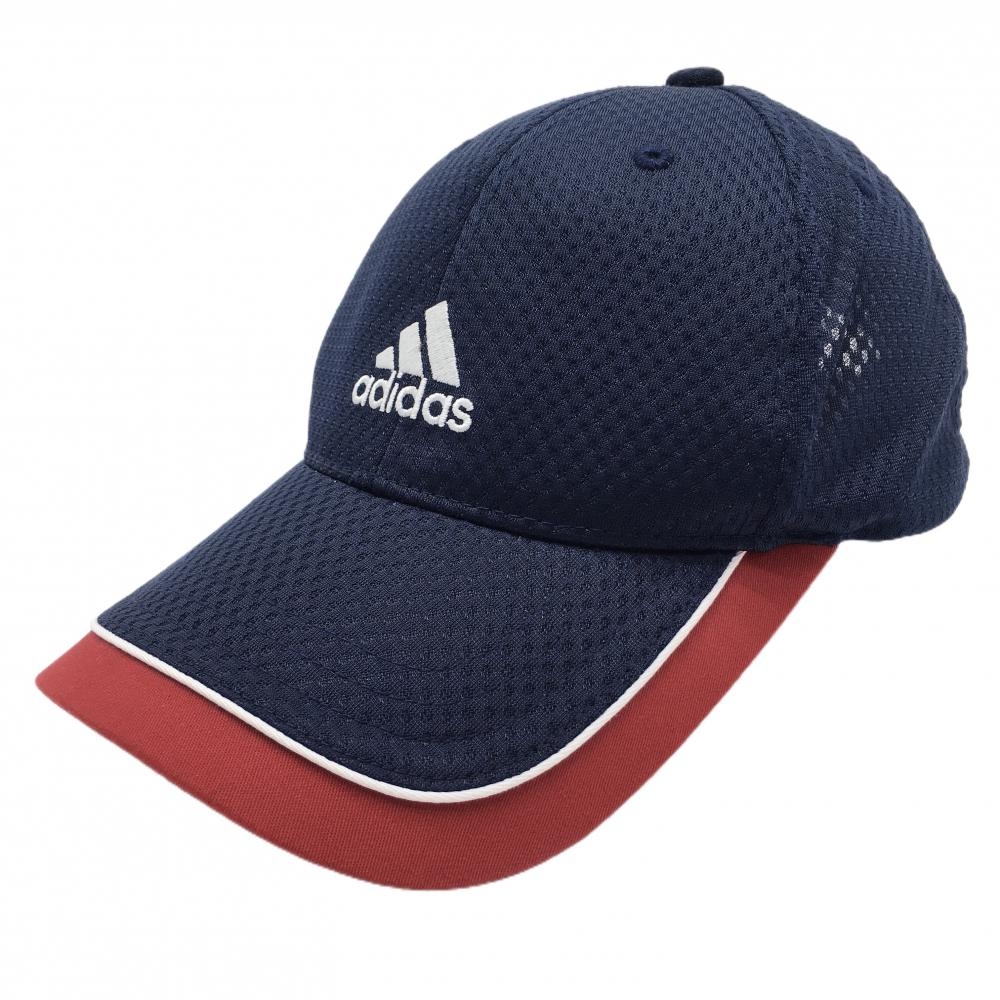 【超美品】アディダス キャップ ネイビー×レッド ロゴ刺しゅう OSFW(57cm～60cm)  ゴルフウェア adidas
