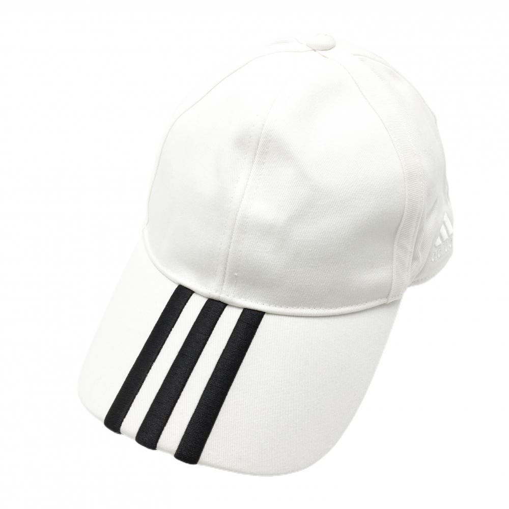 【美品】アディダス キャップ 白×黒 つば3ライン サイドロゴ  フリーサイズ   ゴルフウェア adidas