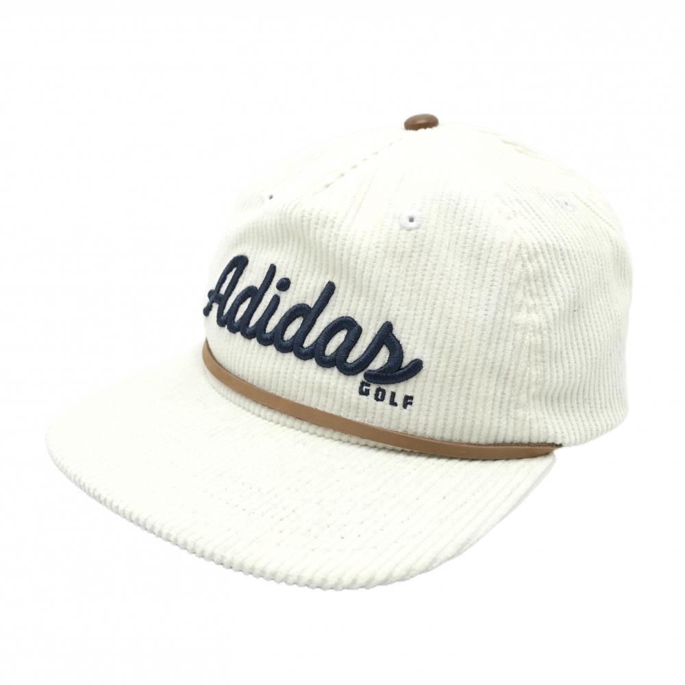 【美品】アディダス フラットキャップ 白 コーデュロイ 立体ロゴ  OSFX(57-60㎝)フリーサイズ   ゴルフウェア adidas