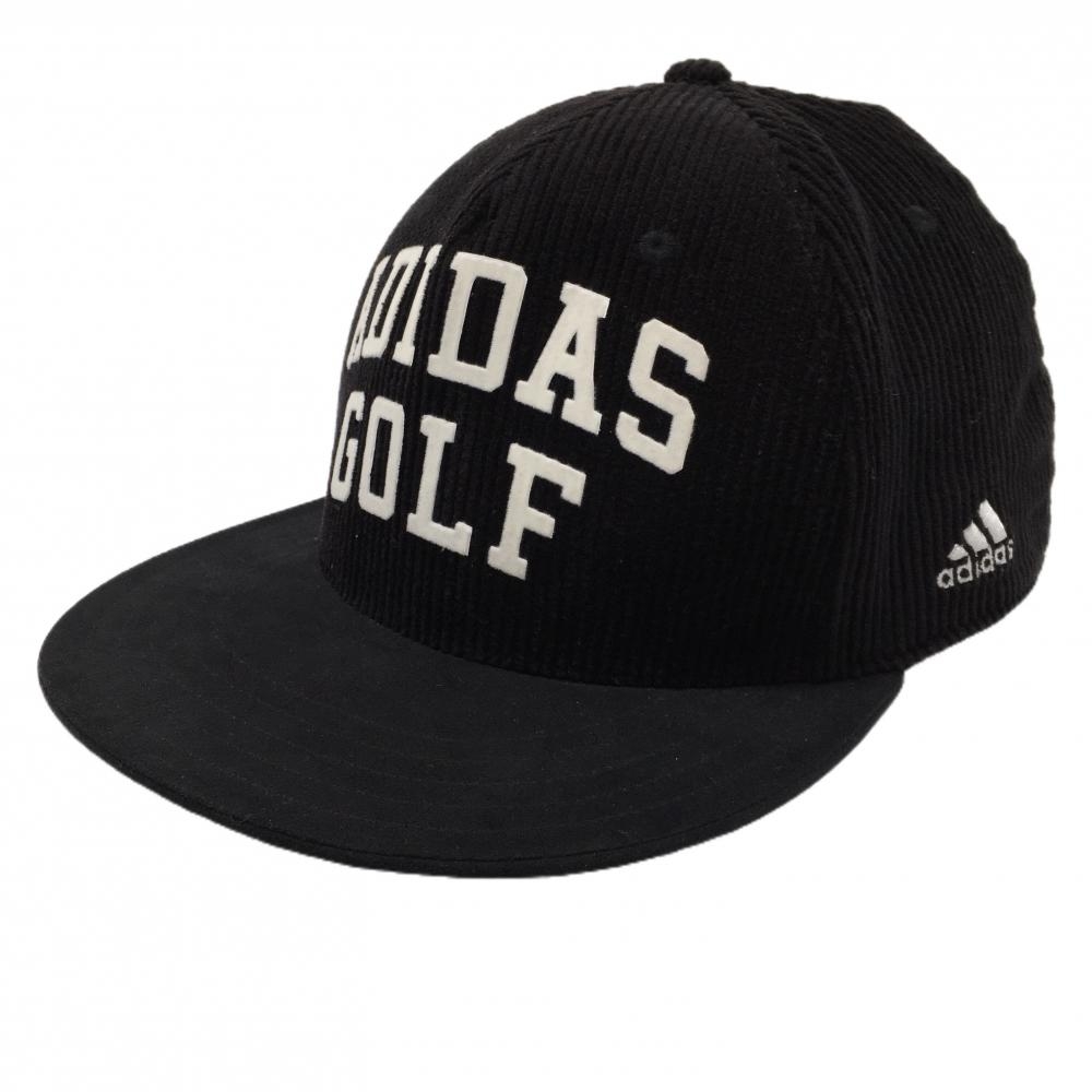 【美品】アディダス フラットキャップ 黒×白 コーデュロイ フロッキーロゴ ONE SIZE FITS MOST   ゴルフウェア adidas