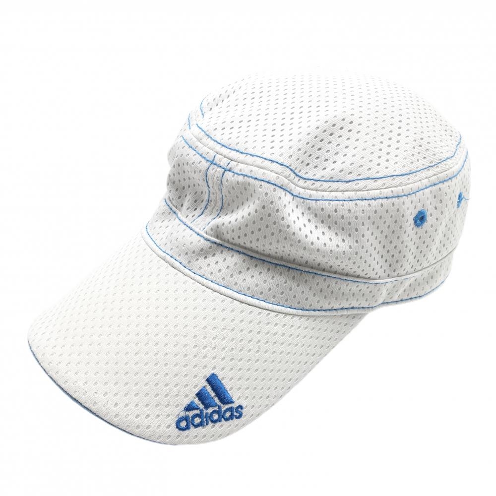 【美品】アディダス ワークキャップ 白×ライトブルー メッシュ調 ステッチ フリー(57cm-59cm)   ゴルフウェア adidas