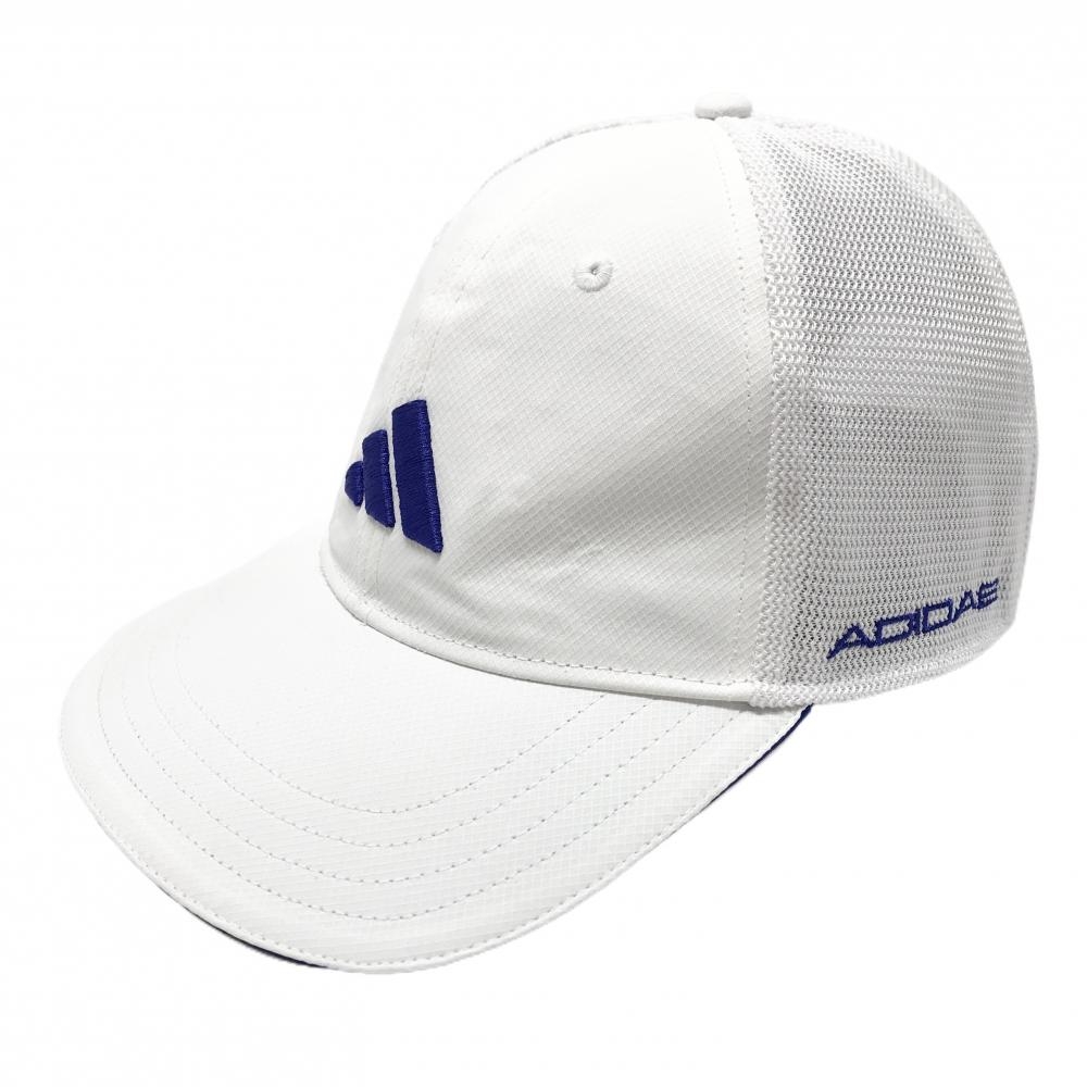 アディダス メッシュキャップ 白×ブルー ロゴ刺しゅう フリーサイズ(57-60㎝)   ゴルフウェア adidas