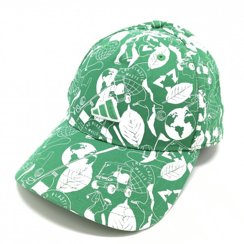 【超美品】アディダス キャップ グリーン×白 総柄 OSFW(54-57cm)フリーサイズ   ゴルフウェア adidas