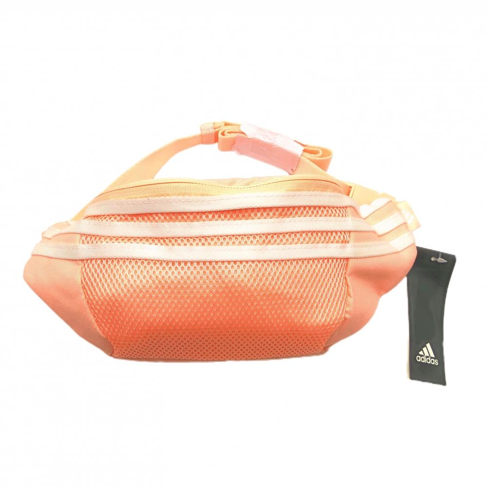 【新品】アディダス ウエストバッグ サーモンピンク×白 3ライン フロントメッシュ地 内外ポケット NS ゴルフ adidas